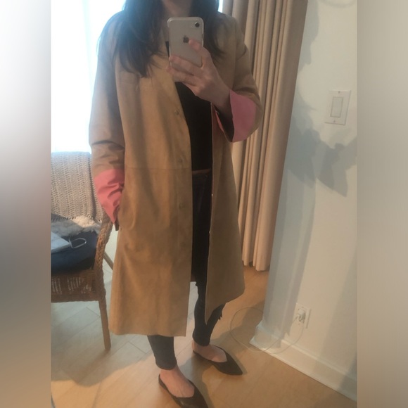 🆕 DROMe Lambskin Leather Trench in Camel/Pink — Made In Italy - Showroom sample - Picture 6 of 9